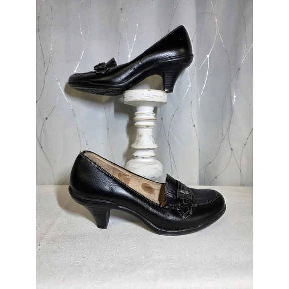 EuroSoft Shoes 9 Black Leather Coquette Retro Buckle Office Classic Jackie O - Picture 2 of 8